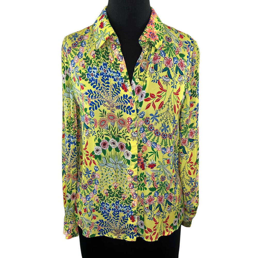 Alice + Olivia Yellow Floral Button-Down Shirt - Picture 3 of 9